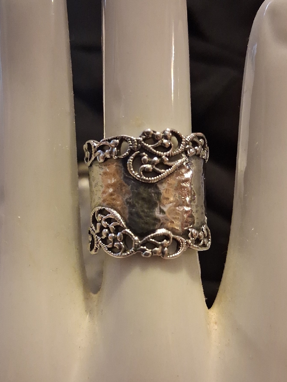 .925 STERLING SILVER Filigree Statement Ring Size 7